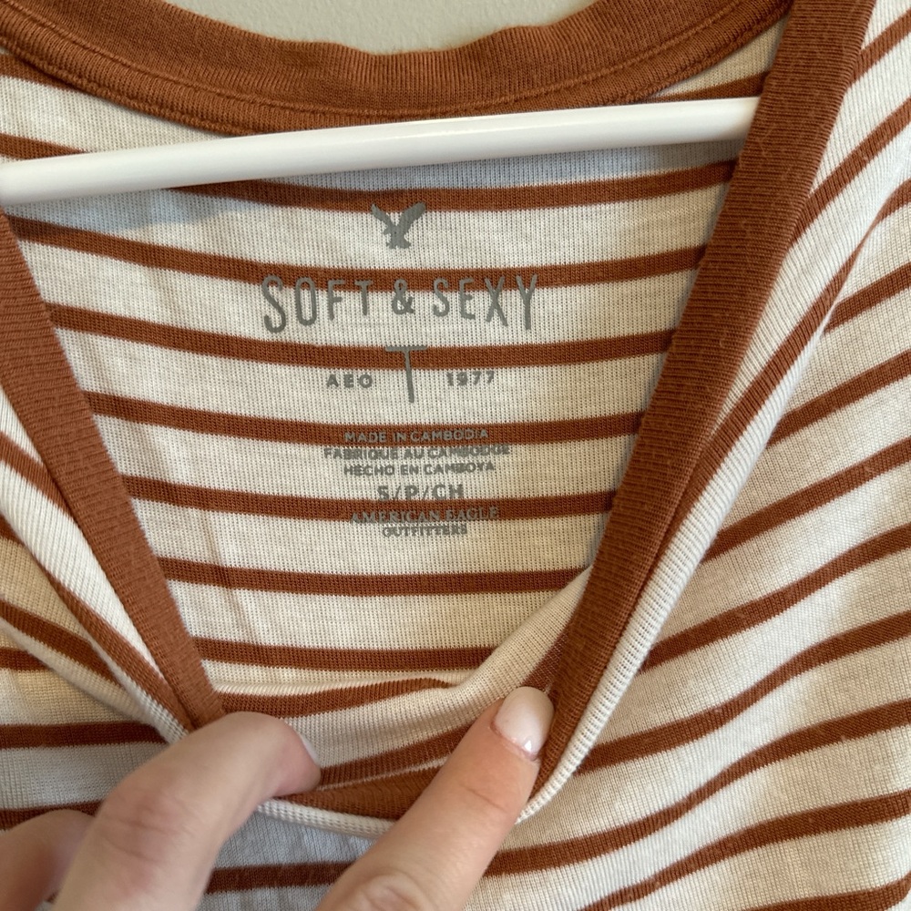 American Eagle Outfitters Brown and White Striped Tee
